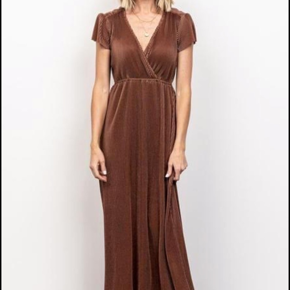 Baltic Born | Athena Pleated Maxi Dress | Bronze | XL